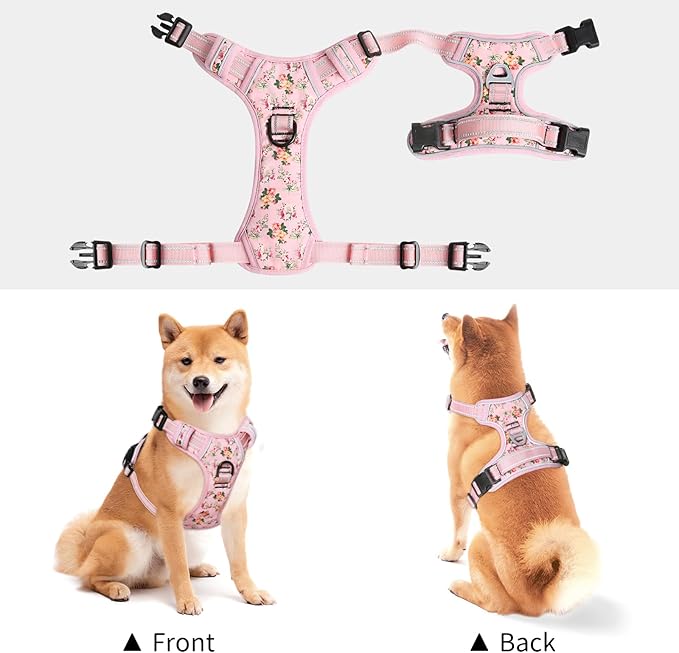 Timos No Pull Dog Harness, Release at Neck Reflective 3 Snap Buckles Adjustable No Choke Pet Vest with Front & Back 2 Leash Clips, Soft Padded Control Training Handle for Small Medium Large Dogs