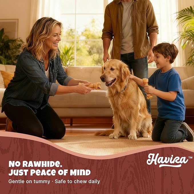 Havira Rawhide Free Dog Chew Bone, Puffed Peanut Flavor 10 Count Value Pack, 6–7 Inch Long Chews Easy to Digest for Daily Rewards, Training or Calm Chewing, Safe Rawhide Alternative Dogs Love