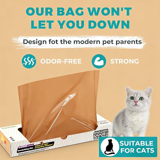 Odor-Sealing Cat Poop Bags M, 220 Count | Durable Unscented Waste Bags for Pet, Diaper, Ostomy & Food Waste Disposal (Brown)