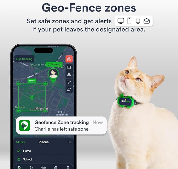 Set of 2 Pet GPS Tracker – Smallest Waterproof Pet Tracking Device with App, Real-Time Location, Smart Alerts & Geo-Fence, Long-Life Battery, Collar-Compatible – iOS & Android (Subscription Required)