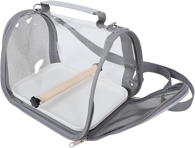 Portable Small Bird Travel Cage Carrier with Perch, Lightweight Handheld Bird Carrier Bag for Parakeets and Parrots, Grey Compact Pet Travel Cage for Outdoor Trips