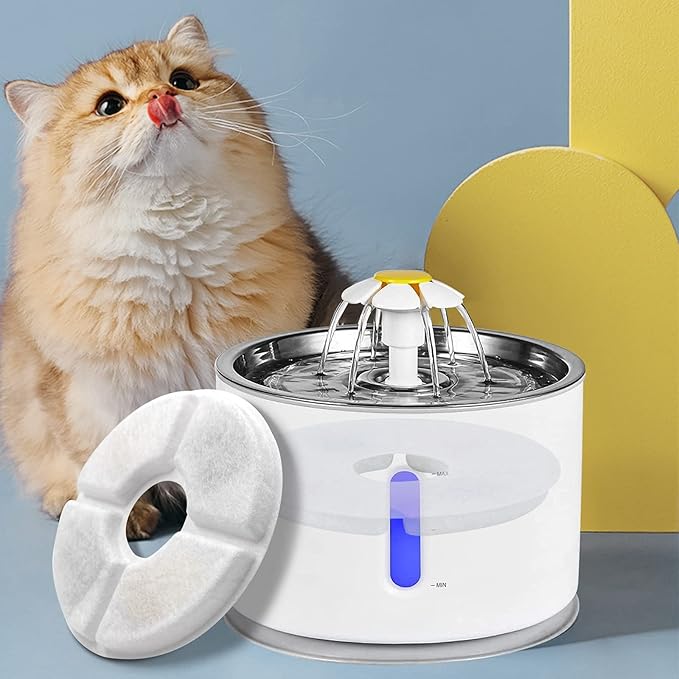 Cat/Pet Water Fountain Filters, 12 Pieces Set Pack of 8 Replacement Filter Fit for 81oz/2.4L, 3 Filtration System with 4 Pre-Filter Sponges