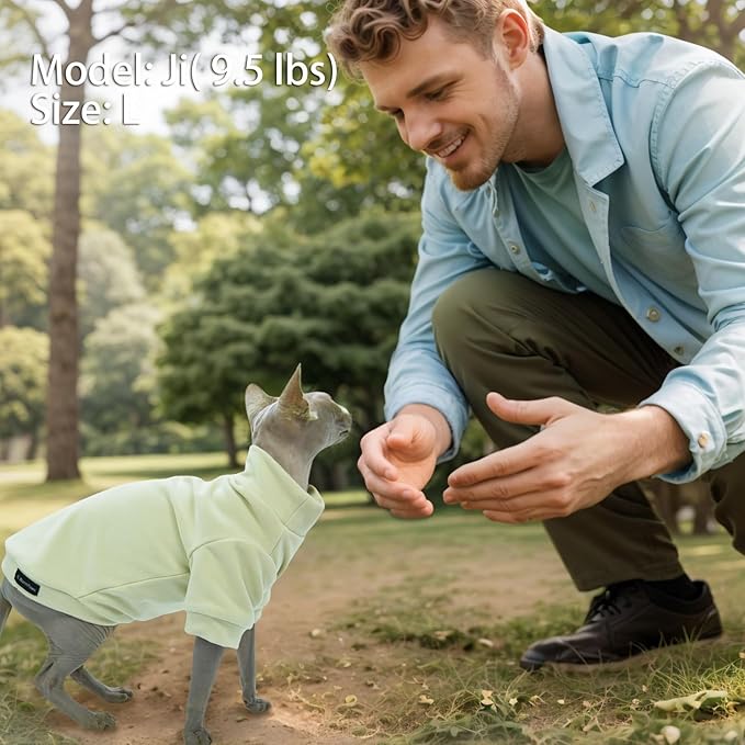 Sphynx Cat Clothes Hairless Cat Sweater Shirt Soft Warm Long Sleeves Pullover Pet Clothes Pajamas Dog Cloth for Small Dogs Kitten Clothes Pet Sweaters (Light Green, S)
