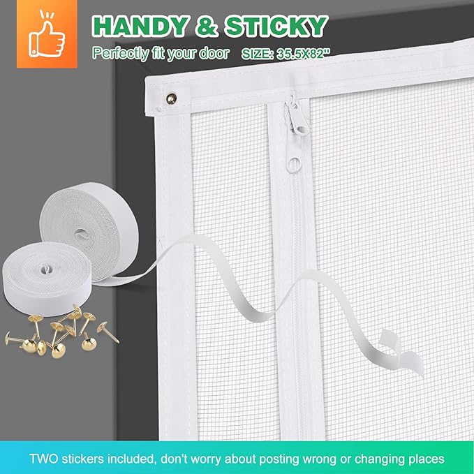 Reinforced Cat Screen Door, 35.5X82” Heavy Duty Pets Proof Screen Door with Bilateral Zipper, Prevent Dogs Cats Running Out from Home, Bedroom, Living Room, Kitchen Patio Doo
