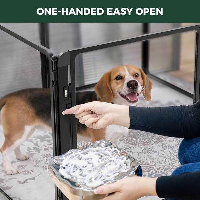 FXW AuraSpace Pro Metal & Acrylic Indoor Dog Playpen, All-Acrylic Clear Heavy-Duty Design, 32" Height 6 Panels for Small and Medium Dogs, Black│Patented