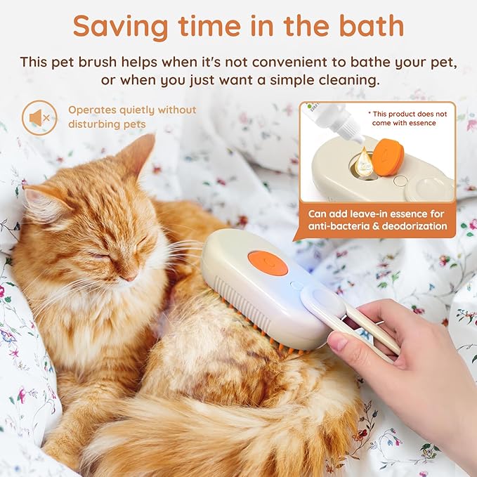 GKZ Cat Steam Brush, 3 in 1 Pet Comb for Massage, Cleaning, Shedding and Combing, Electric Mist to Prevent Flyaways for Home, Dogs and Cat Lovers - Khaki