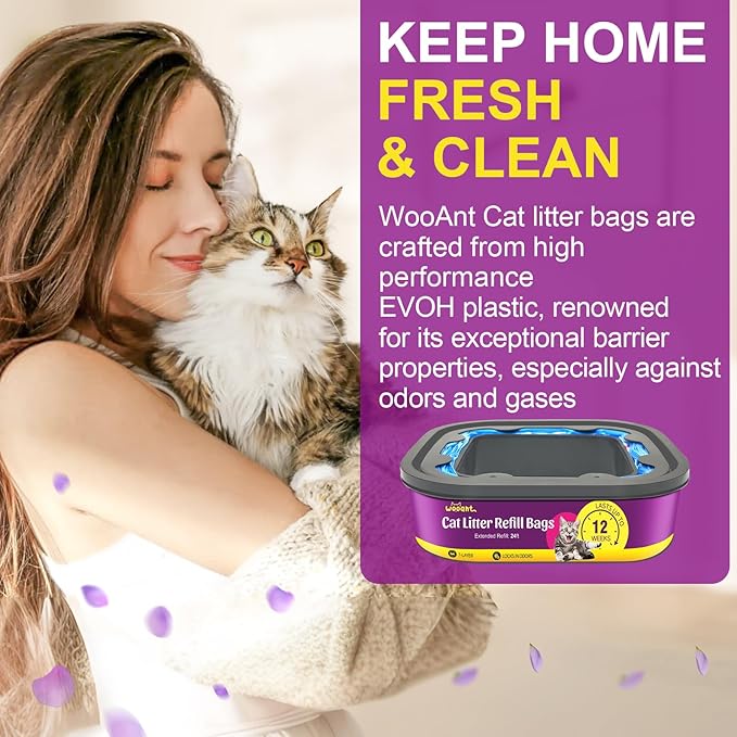 Cat Litter Refill Bags Cartridge 8 Pack 24FT, Compatible with Pet Genie Standard/Plus/Style Pail Refills, 7-Layer Odor Control & Leak-Proof Waste Bags, Lasts Up to 96 Weeks