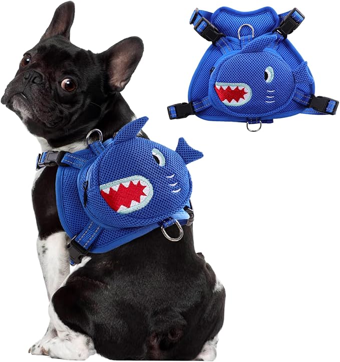 Dog Harness with Backpack, Adjustable Dog Backpack Harness for Small Medium Dogs, No-Pull Breathable Backpacks for Dogs to Wear, for Traveling, Hiking, Camping, Training, Blue M