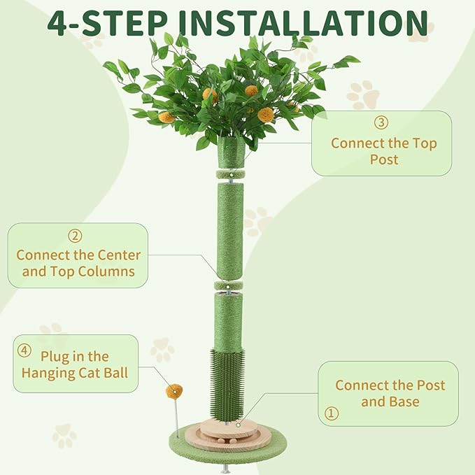 Cat Scratching Post for Indoor Cats Adults, 45 Inch Tall Cat Scratcher with Sisal Rope, Large Cats Scratching Posts with Hanging Ball for Kittens and Medium Large Cats