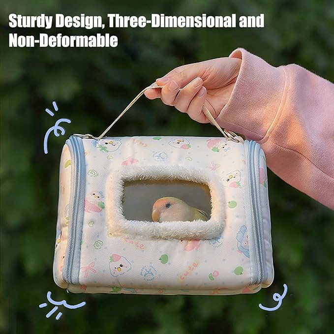 Portable Parrot Transport Cage, 23.5x18x16cm Cotton Velvet Stainless Steel Bird Carrier with Window, Pet Travel Box, Easy Carry, Outdoor Trips, Home Use