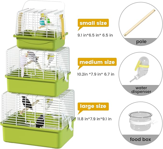 Small Bird cage,Travel Cage for Birds and Small Animals, Parakeet cage,Bird Carrier Travel cage,Bird Travel cage, jaulas para pájaros,Green,(Size:S,M,L) (L)