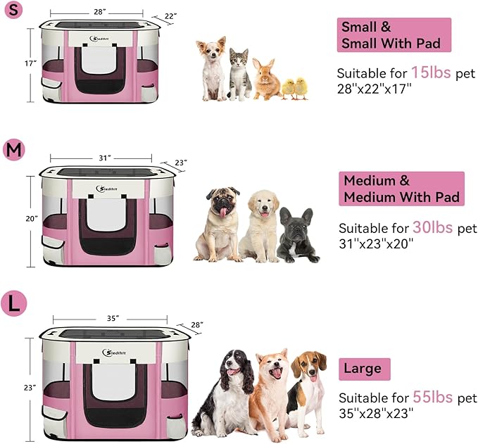 Dog Playpen,Cat Pet Puppy Pen,Portable Playpens for Dogs Indoor Outdoor Travel Camping Use,Foldable Dog Kennel Tent Crate for Rabbit Small Animals with Carrying Case (Pink, Small)