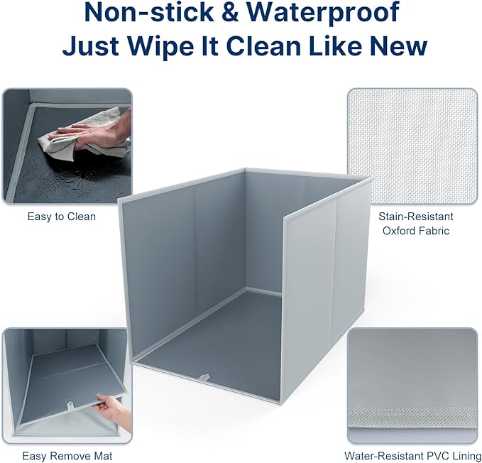 28"L × 20"W × 17"H Foldable Cat Litter Box Enclosure, All-in-One Litter Box Splash Guard for Large Litter Pan, High Sided Litter Box Shield with Removable Mat, Easy to Clean, No Mess, Odorless