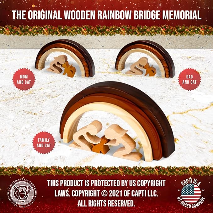 Capti Rainbow Bridge Cat Memorial Gifts, Loss of Cat Sympathy Gift - I'll Meet You at The Rainbow Bridge - Pet Loss Gifts, Bereavement, Sympathy Keepsake for Loss of Pet (Cat and Family)