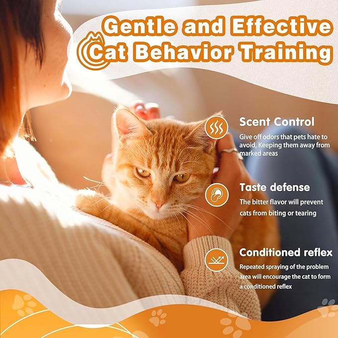 Cat Deterrent Spray, Natural Cat Spray Deterrent for Urine Marking & Scratching, Safe Indoor & Outdoor Effective Cat Scratch Deterrent Training Aid for Furniture - 7.0 Oz
