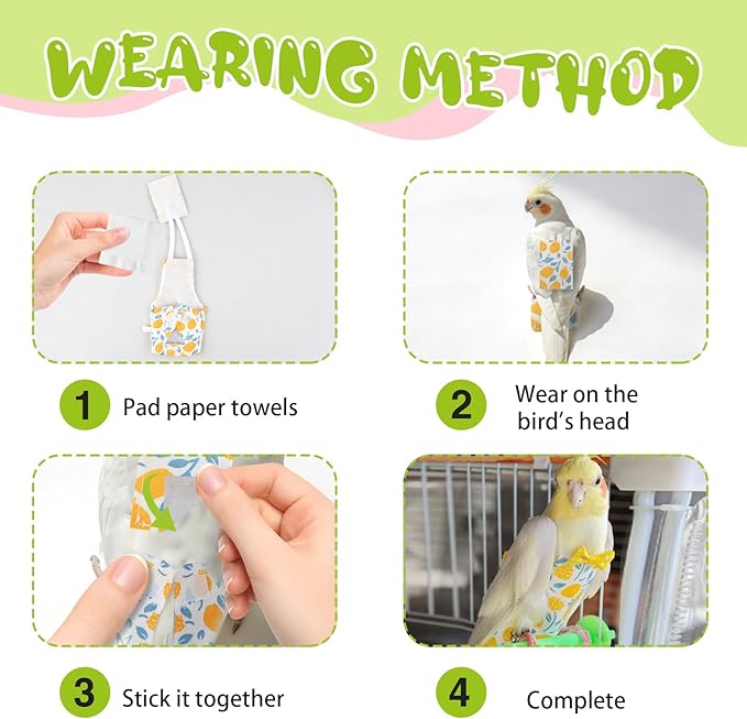 Bird Diaper Flight Suit, 3-Packs Lightweight Reusable Washable Elastic-Straps Parrot Clothes for Peony/Monk Parakeet, Prevents Poop Leaks & Feather Pecking (Bow+Lemon+Cherry, M)