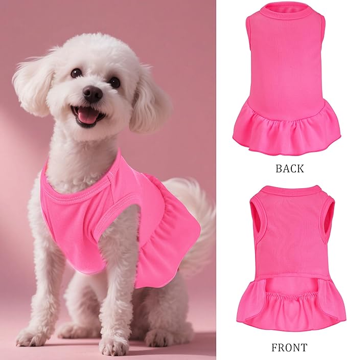 Dog Dresses Cat Skirt Solid Color Dog Clothes Summer Sleeveless Puppy Girl Clothes for Small Pet Dogs Cats (Rose Pink, Large)