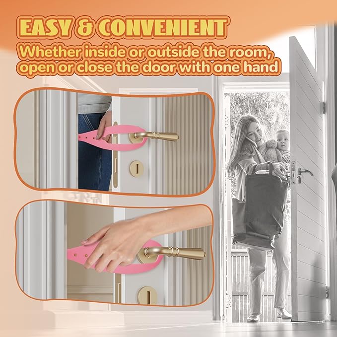 TGIOW Cat Door Latch, 2 Pcs Cat Door Stopper Pet Door Latch to Keep Dog Out of Litter Box and Food, Door Prop for Cat with 5 Adjustable Size Strap 2.5-6" Wide, No Measuring, Easy to Install, Pink
