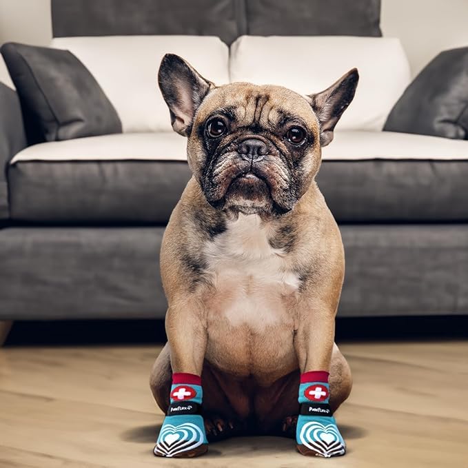 Medical First-Aid Double Sided Anti-Slip Cotton Dog Socks | PawFlex Comfy Pawz Silicone Nonslip at Inner Cuff for No Twisting or Sliding Off | Pet Paw Protection |Wound Care | Traction Control