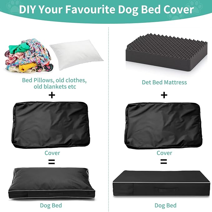 COSHNIBI Dog Bed Covers Replacement Washable,Waterproof Dog Bed Cover with Zip and Carry Handle for Dog/Cat 48''Lx36''Wx4''H-Black
