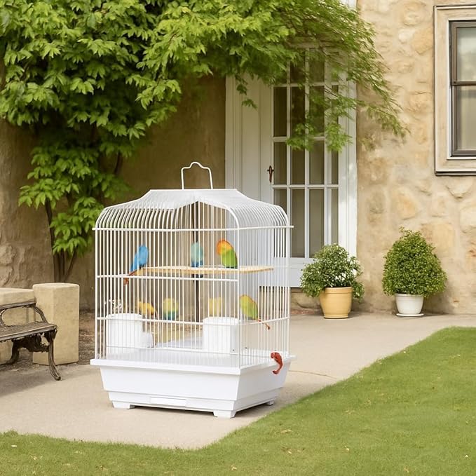 20.5" Portable Travel Bird Cage, Parakeet Cage with Handle, Wooden Perches and Food Container, Portable Birdcage for Small Parrots, Budgie, Canaries, Cockatiel, Finches Budgies, Conures