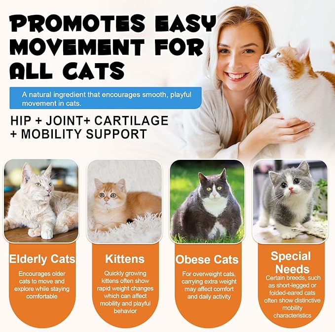 Hip & Joint Bites for Cats - Chicken Flavored Glucosamine Joint Supplement for Cats - Cat Joint Supplement for HIPS & Joints, Cat Arthritis Pain Relief, with Green Lipped Mussel, 7.4 oz