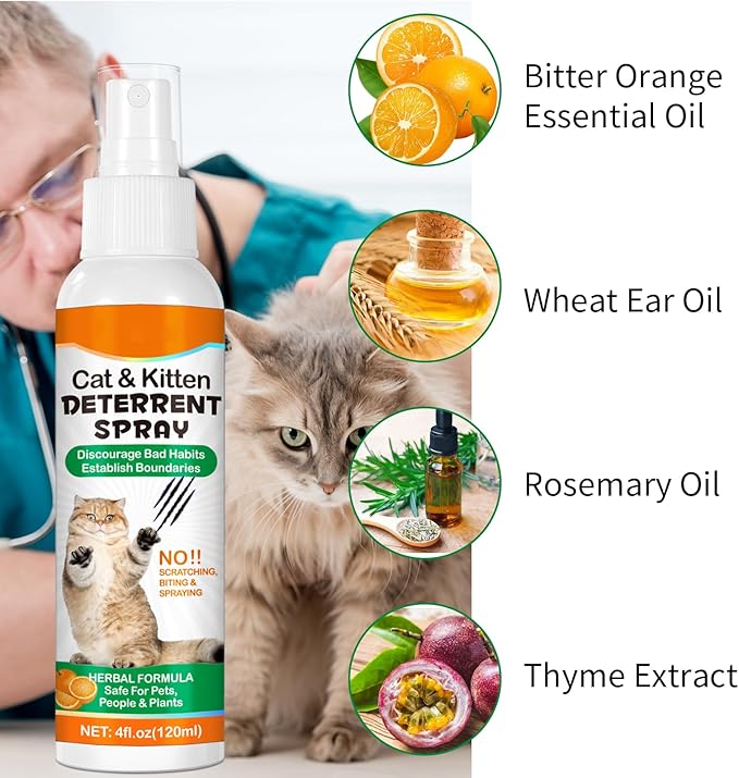 Cat Deterrent Spray - Cat Repellent Indoor, Stop Scratching Furniture, Walls, Cords & Plants, Natural Herbal Formula, No Scratch Training Aid, 4oz