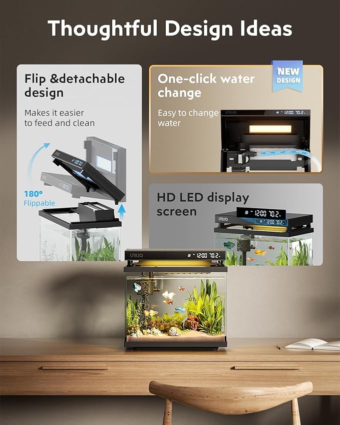 2 Gal Fish Tank Betta Aquarium Kit Black & 25W Aquarium Heater