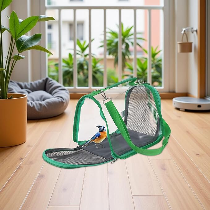 SUPVOX Portable Small Bird Travel Cage Carrier Lightweight Green Mesh Bag for Budgie Parrot Cockatiel Outdoor Picnic and Vacation Pet Transport