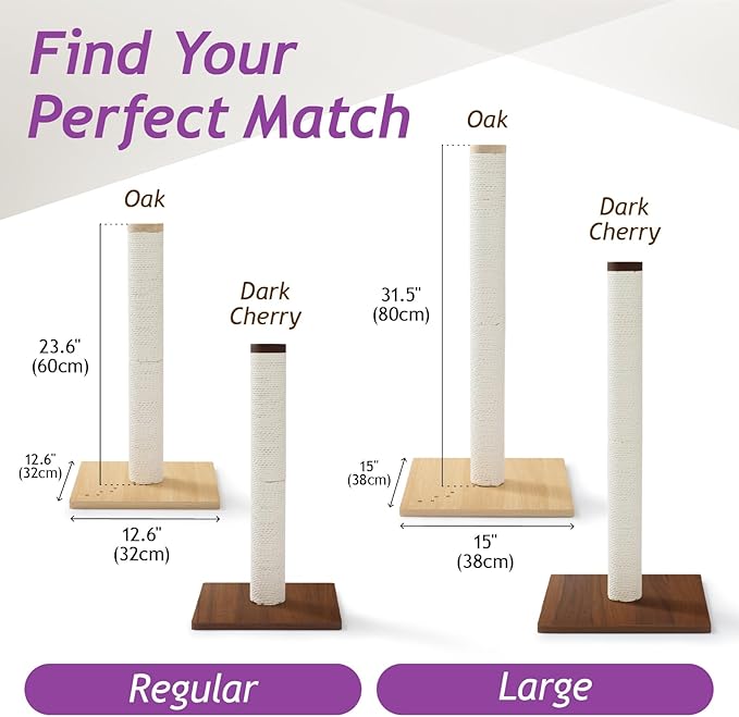Necoichi 23.6” Tall Cat Scratching Post Kitten Scratcher Paper Rope Scratch Posts Trees with Hanging for Indoor Cats (23.6 inches for Kitty, Regular, Oak)