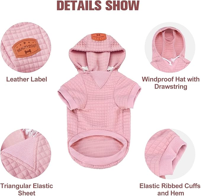 BEAUTYZOO Dog Sweaters for Large Dogs Girls Boys, Warm Winter Dog Hoodie Sweatshirt with Pocket & Leash Hole,Soft Waffle-Like Laminated Cotton Pet Clothes for Big Breeds Indoor Outdoor Cold Weather
