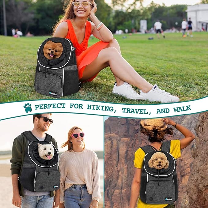PetAmi Adjustable Dog & Cat Chest Carrier Backpack, Ventilated for Hiking & Camping, Small to Large Pets, Max 10 lbs, Dark Gray