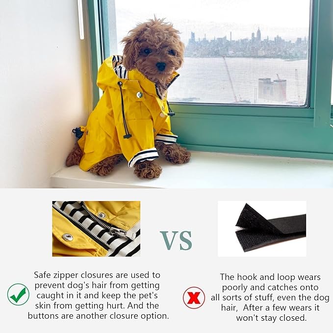 Morezi Dog Zip Up Raincoat with Reflective Buttons, Rain/Water Resistant, Adjustable Drawstring, Removable Hood, Raincoats with Legs 8lbs to 80lbs Available - Purple - XL