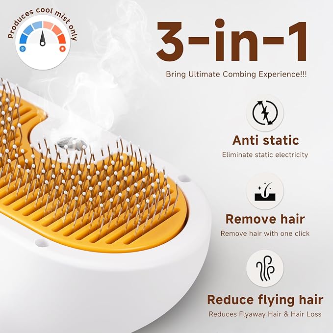 Pet Steam Brush for Dog & Cat – shower bath brush – Steam for Shedding & Grooming Water Brush for Long & Short Haired Pets Spritz Defur Comb 3-in-1 Spray Hair Removal Comb