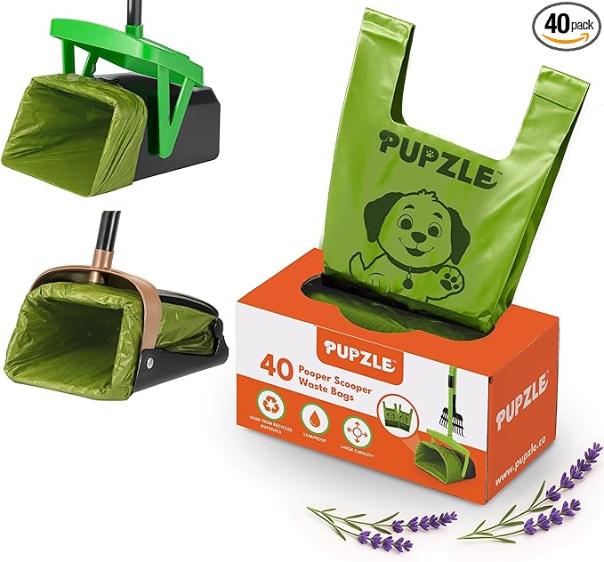 Pupzle Bags for Arm & Hammer, FUSBUNTY, MXF, and TIMINGILA Pooper Scoopers, 40 Pooper Scooper Bags Refill for Swivel Bin, Black (Green)