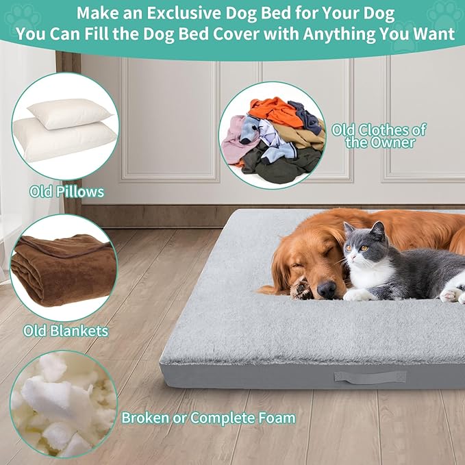 COSHNIBI Dog Bed Covers Replacement Washable,Waterproof Bed Covers Soft Plush Replacement with Zipper & Removable for Dog/Cat 36''Lx27''Wx4''H-Grey