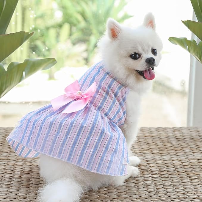 TAPBULL Dog Dresses, Fashionable Pet Dog Clothes, Cute Cat Birthday Dress Outfit (Blue/Red/Pink/Pink-Blue/Yellow-Blue 5-Pack), X-Large