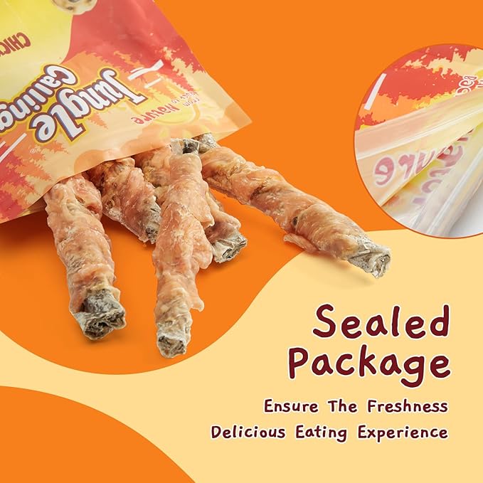 Jungle Calling Dog Treats, High Protein Dog Chewy Treats Health Teeth and Coat, Chicken Wrapped Cod Skin Sticks, Rawhide-Free Cod Fish Skin Snacks for Dogs, 10.6 oz (Pack of 2)