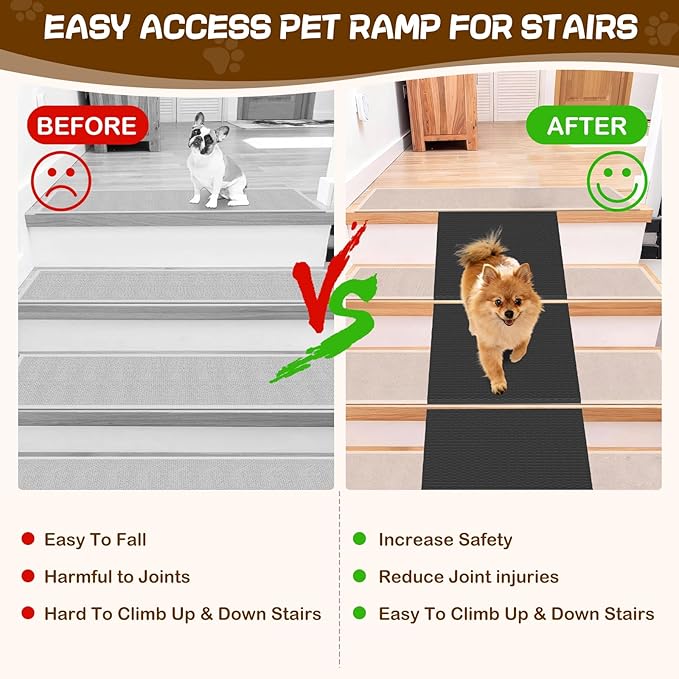 Dog Wedge Ramp for Stairs/Staircases, Portable & Lightweight Pet Ramp with Non-Slip Surface for Small Size Dogs Cats, Low Angled Dog Ramp for Elderly & Injured Pets (100LBS Capacity, 2Pack)