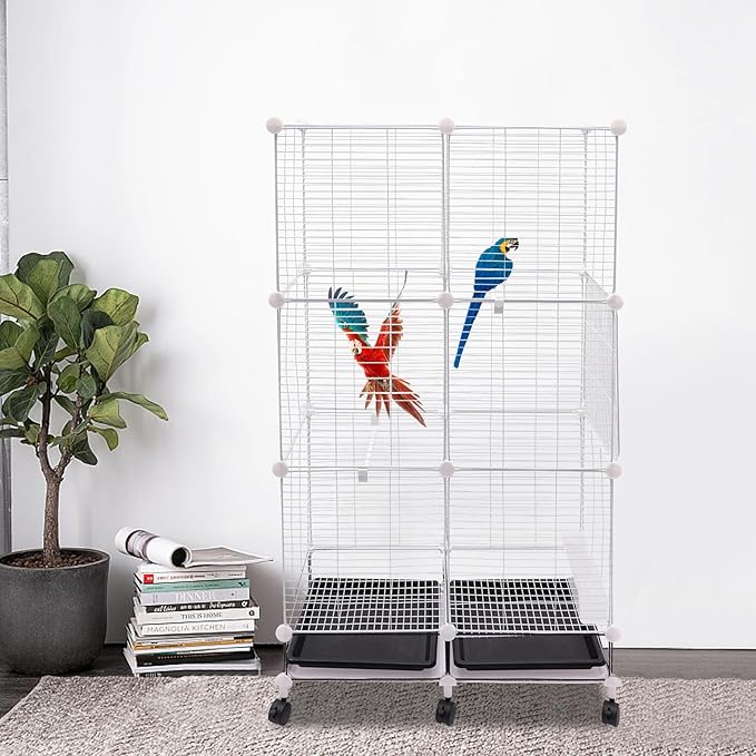 49 Inch 3-Tier Big Bird Cage with Food & Water Bowls Parakeet Bird Cage with Stand, Wheels Metal Birdcage Parrot Cage for Parakeet, Lovebirds, Ringneck, Cockatiels (White, 3-Tier-Roofless)