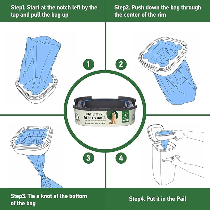 Cat Litter Refill Bags Cartridge Compatible with Litter Cat Genie Standard, Plus, XL+ and XL Pail Refills, Pet Waste Bags Box Accessories, Pack of 12