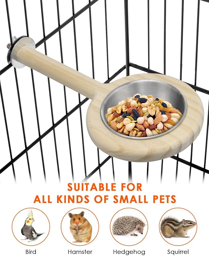 KATUMO Bird Perch Feeding Cup Birds Platform Parrot Wood Perch Stand Toy Cage Accessory for Parakeet Lovebird Cockatiel Conure Budgie Small Parrots (L Perch (Pack of 2))