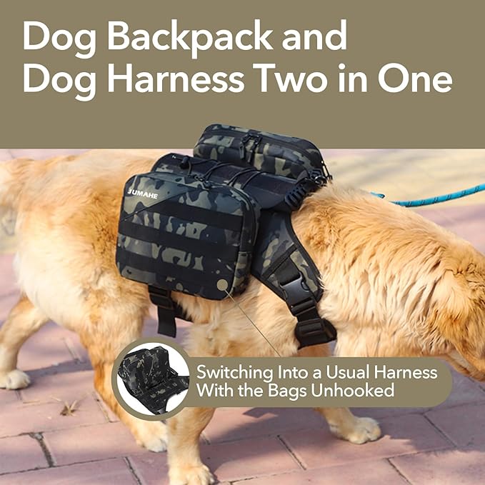 x Jumahe Dog Hiking Backpack for Large/Giant Dogs – 2 Spacious Side Bags, Breathable Waterproof Fabric, Fits Chest 30"-40" (85-120 lbs), 5 Adjustable Buckles, Outdoor Travel Vest, Red