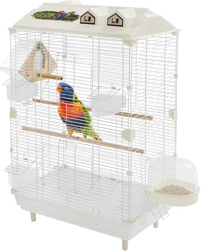 Two-Tier Bird Cage Medium Small Bird Cage Flight Cage with Stand Food Containers 30’’h Bird Cages with Pull Out Tray and Feeder Detachable Pet Flight Birdcage for Parrot Lovebirds (A)