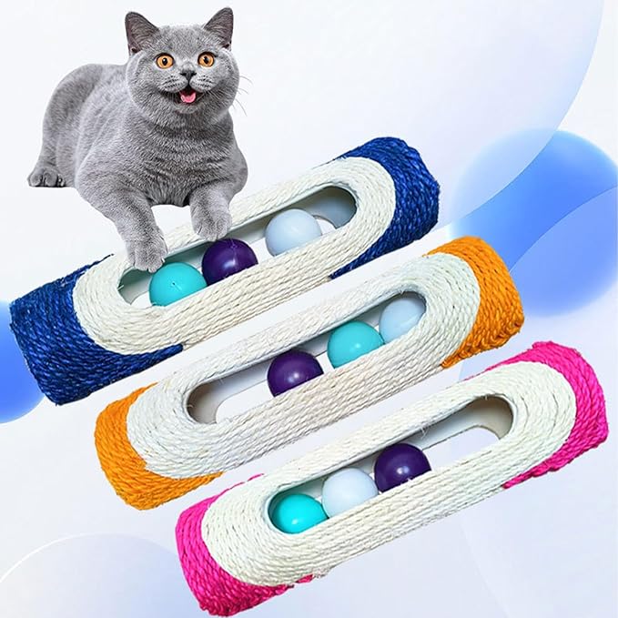 Cylindrical Scratching Board Sisal Cat Toys with 3 Pcs Ringing Balls 11 in Scratching Roller for Indoor Cats Playing (Orange)