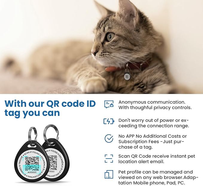 3 Pack Cat Tags Personalized Small, QR Code Cat Name Tag for Kitten Collar, Scan Location Alerts, Black S