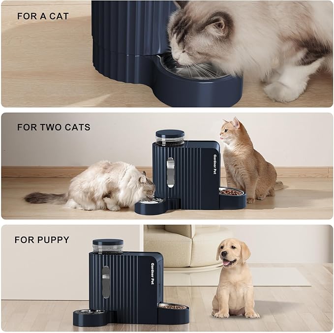 Gardner Pet Automatic Gravity Cat Food Feeder and Water Dispenser Stainless Steel Two-in-One Set Large Capacity Dispenser for Pets Dogs, Puppies, Kittens-(0.8 Gallons x 2)