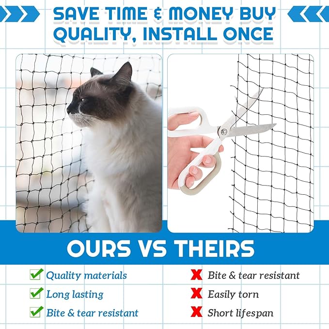 Steel Cat Netting Balcony, 10ft x 26ft Steel Reinforced Cat Wire for Balcony, High Strength Safety Pet Netting for Catio, Proof Screen for Pets, Strong Catio Protection Barrier Mesh Fence