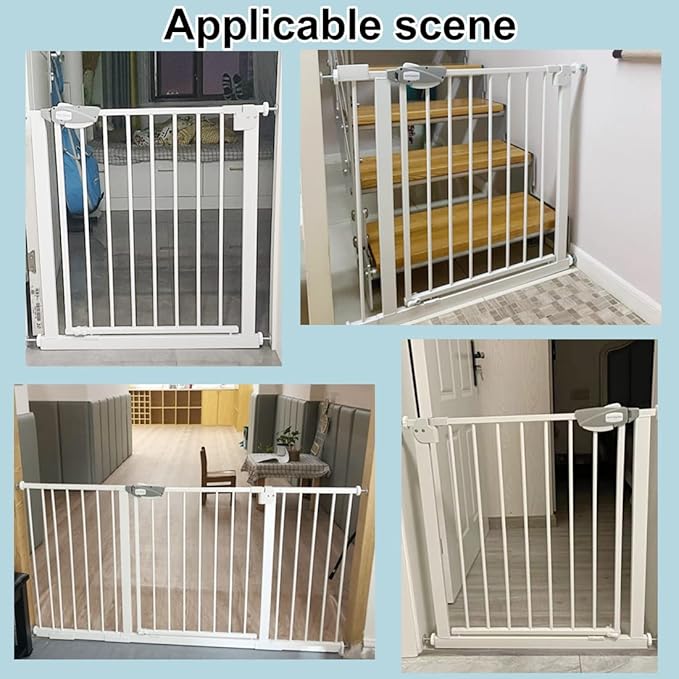 WAOWAO Triple Lock Baby Gate Extra Wide 81.49-85.82" Pressure Mounted Walk Through Swing Auto Close Safety White Metal Dog Pet Puppy Cat for Stairs,Doorways,Kitchen