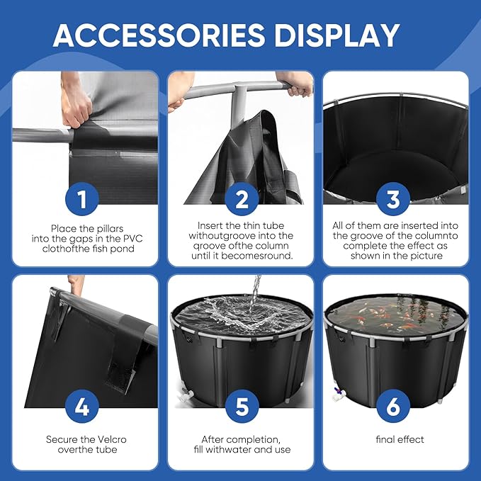 Canvas Fish Pond, 1300 Gallon Capacity Koi Pond, Foldable PVC Outdoor Fish Tank, Round Goldfish Bowl, Above Ground Pond with Stabilizing Frame and Drain Valve for Koi Farming, Aquaculture